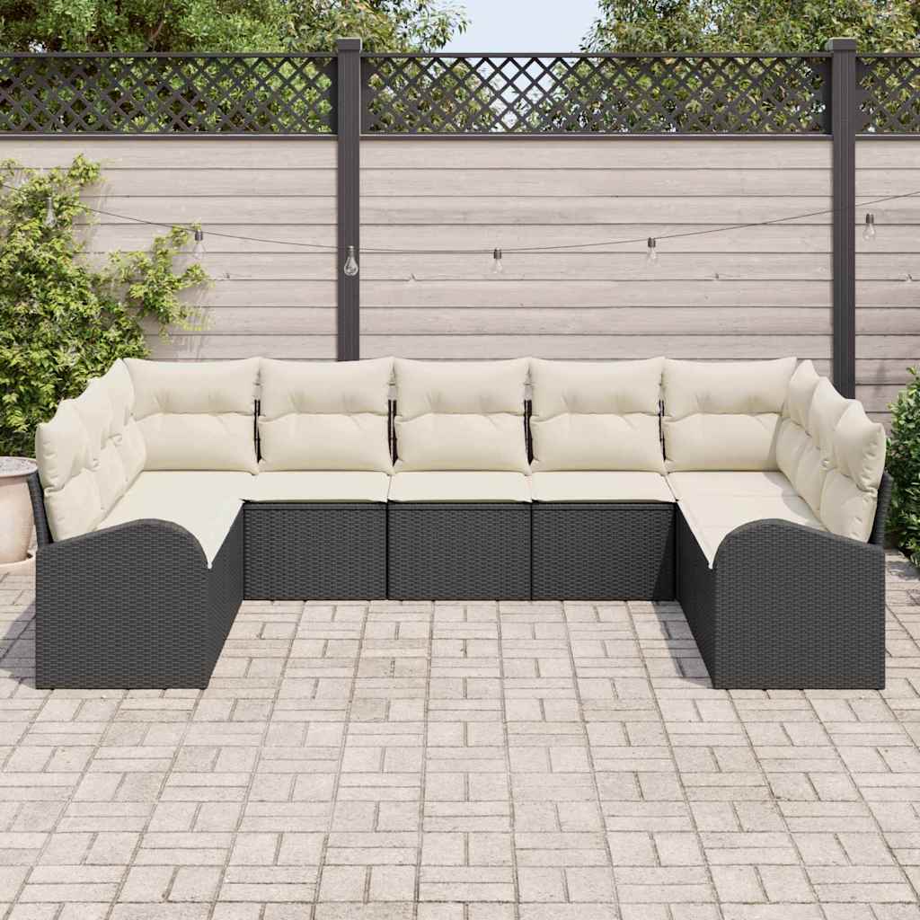 vidaXL 9-delige Tuinbankenset met kussens poly rattan zwart