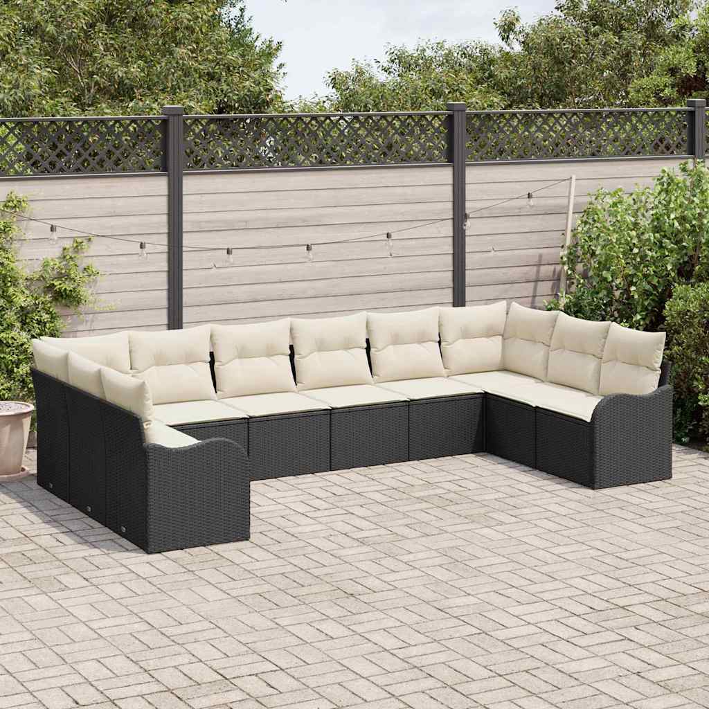 vidaXL 10-delige Loungebank Set met Kussens in Zwart - Poly Riet
