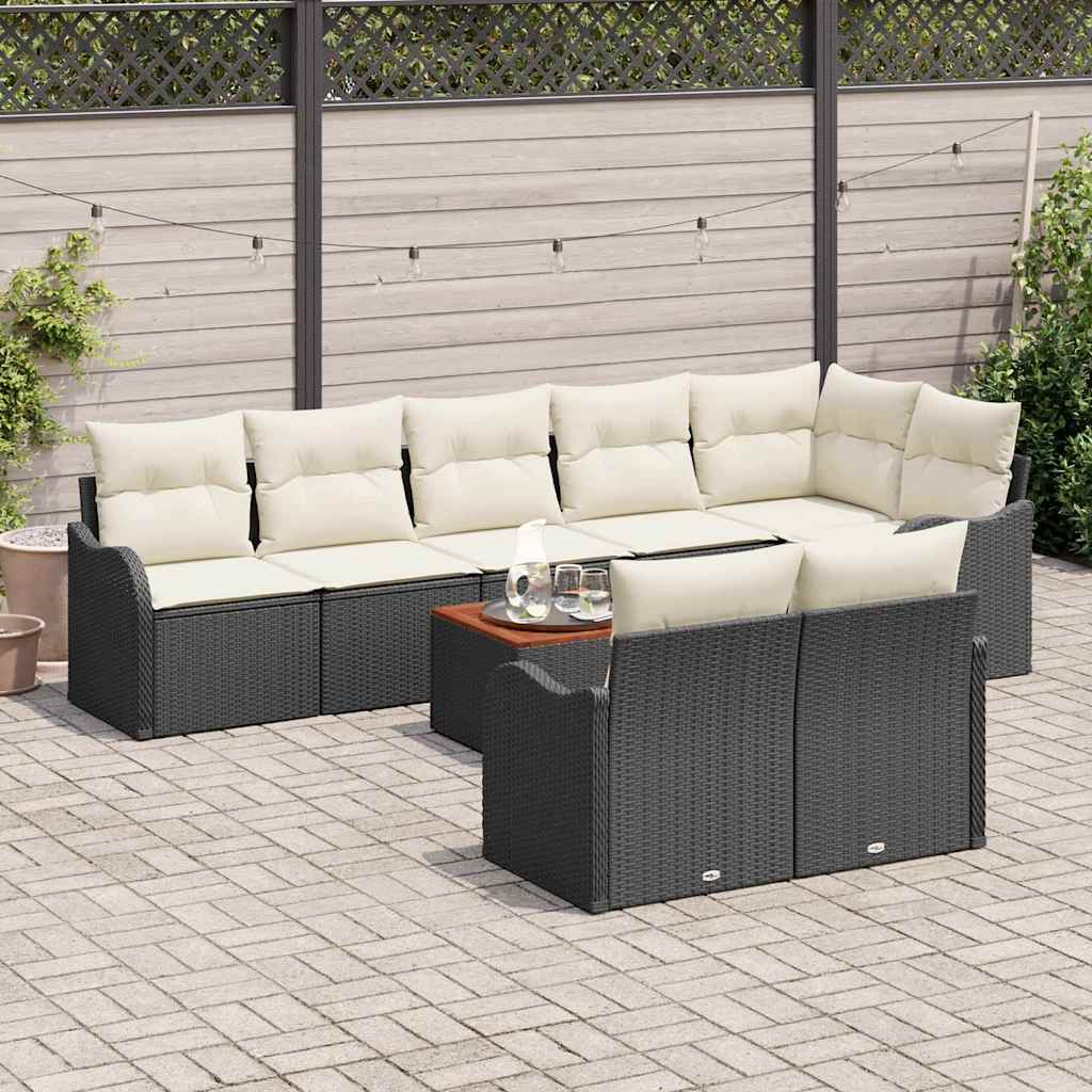vidaXL 9-delige Tuinbankenset met kussens poly rattan acacia zwart
