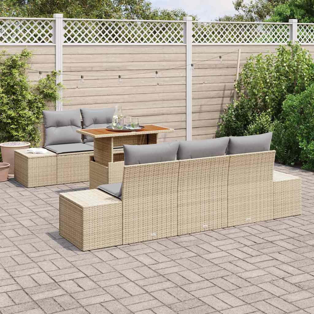 vidaXL 6-delige tuinsofaset met kussens, beige poly rattan