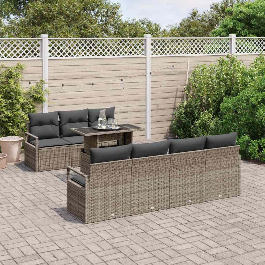 vidaXL 8-delige Tuinbankenset met kussens poly rattan grijs