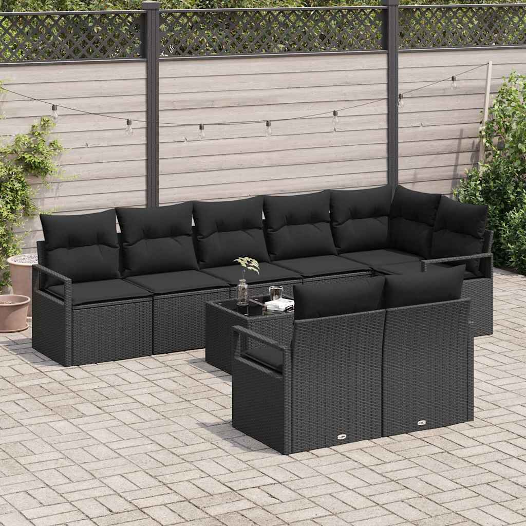 vidaXL 9-delige tuinbankset met kussens in beige poly rattan