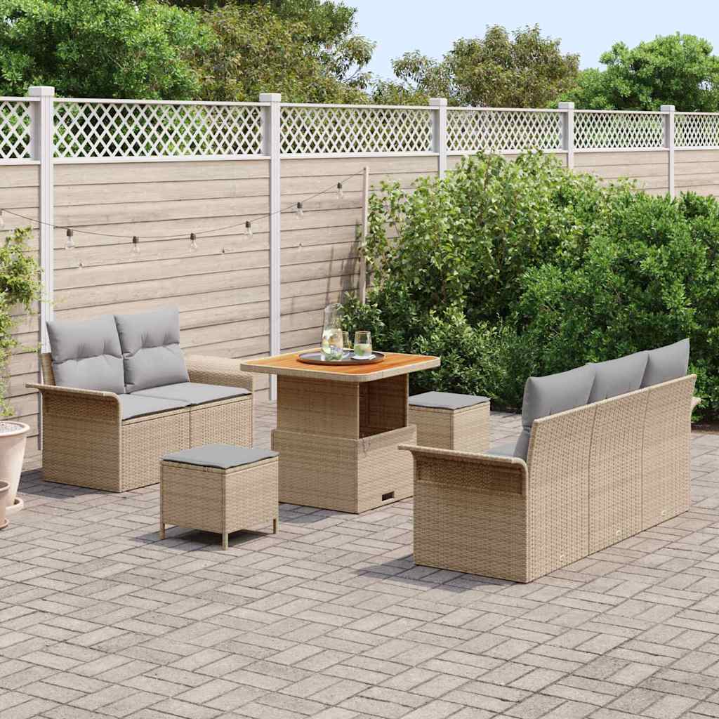vidaXL 8-delige Tuinset met Lichtgrijze Kussens - Beige Poly en Acacia