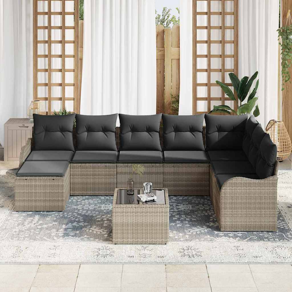 vidaXL 9-delige Tuin Sofa Set met Kussens Grijs Poly Rattan