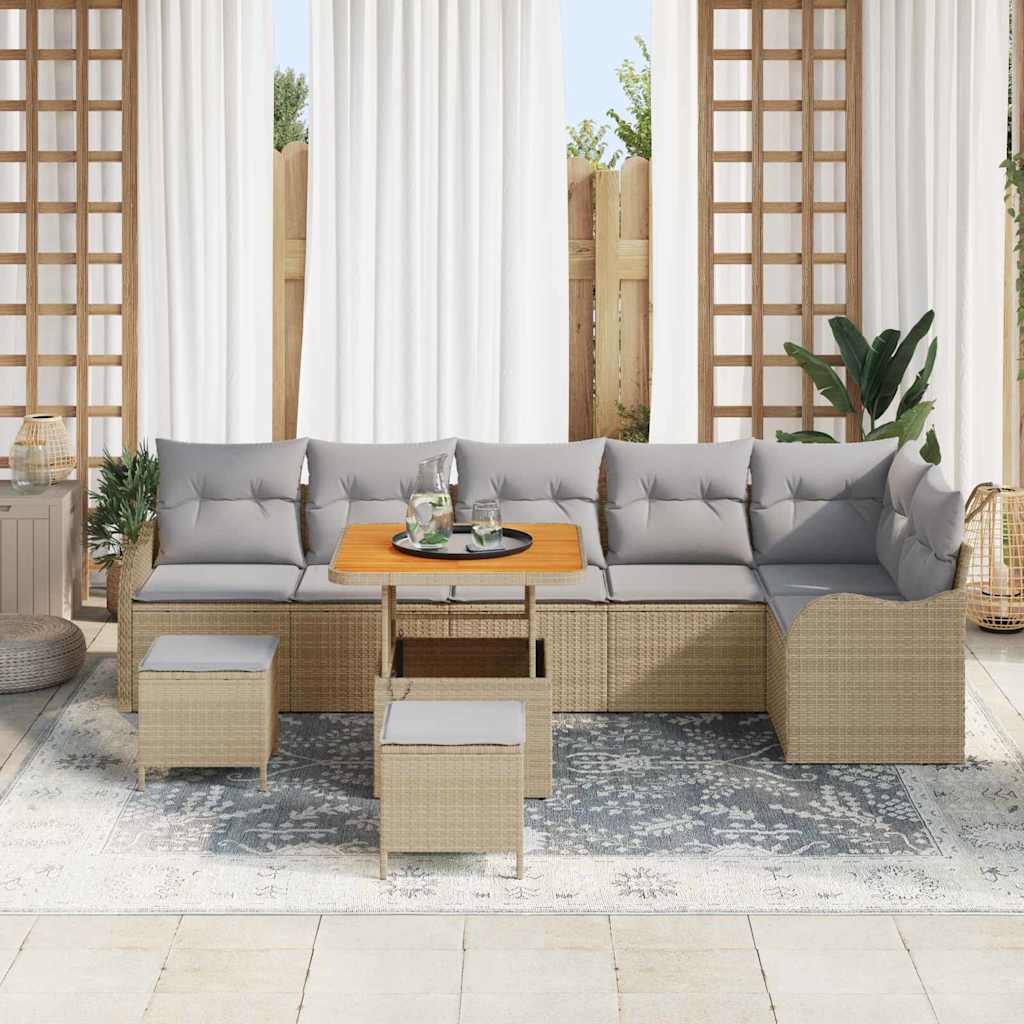 vidaXL 9-delige tuinsalonset met kussens in beige, poly rattan en acacia