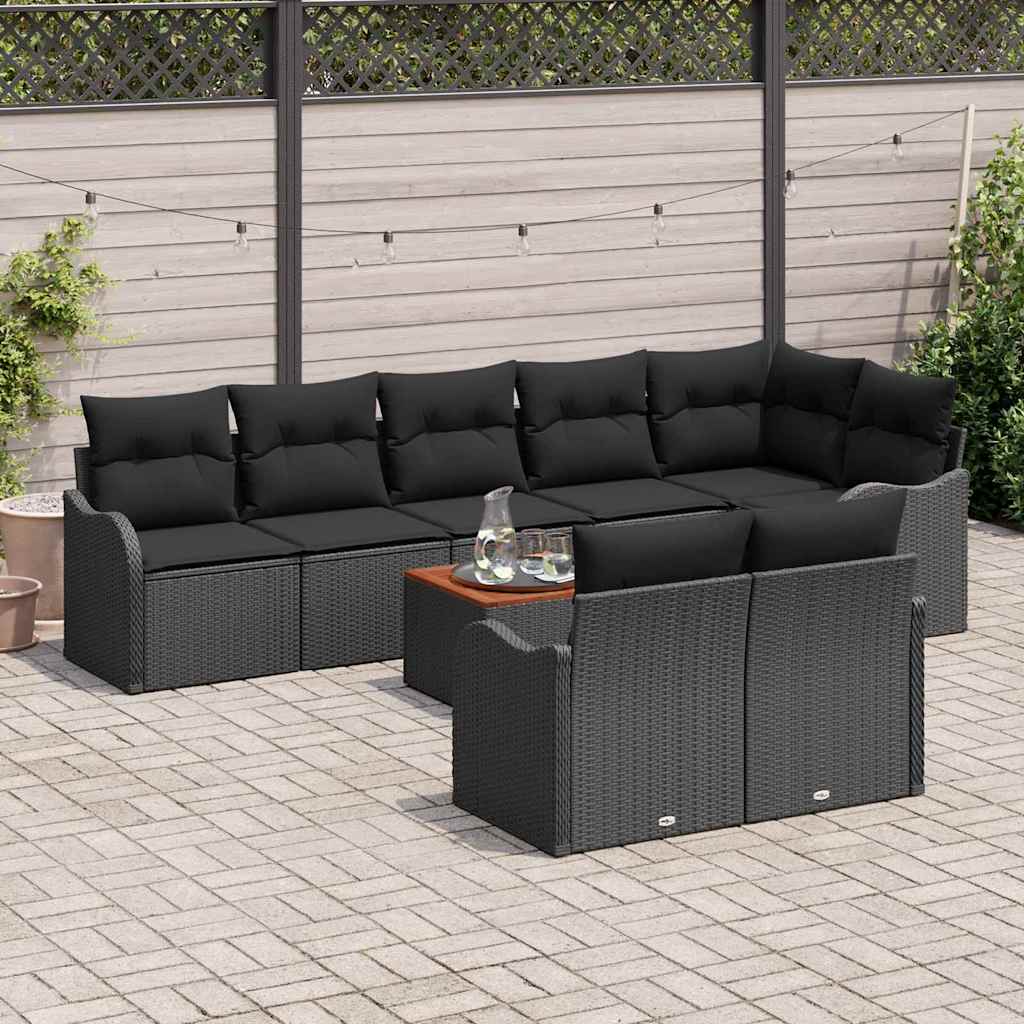 vidaXL 9-delige Tuinbankenset met kussens poly rattan acacia zwart