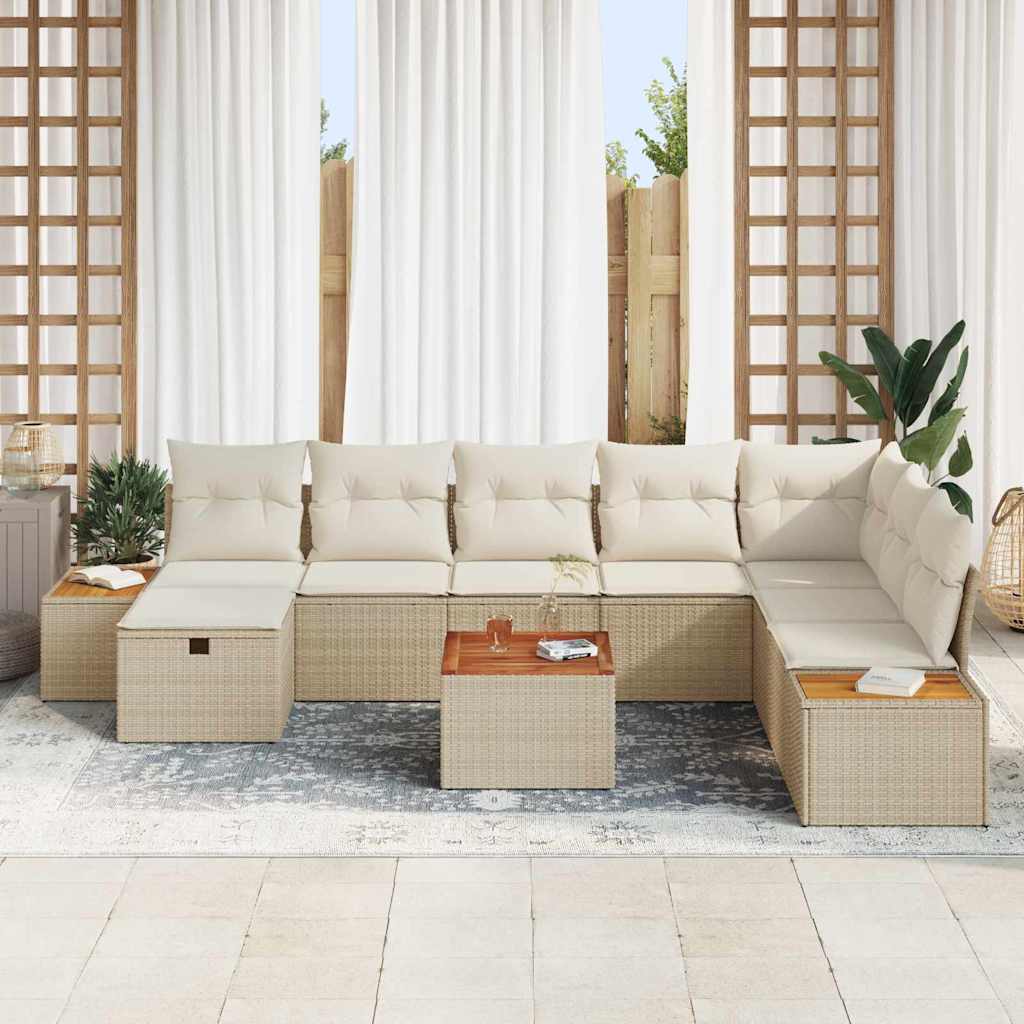 vidaXL 9-delige Tuinset met Kussens - Beige Poly Rattan
