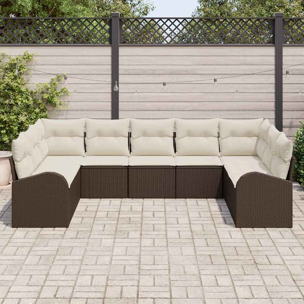 vidaXL 9-delige Tuinbankenset met kussens poly rattan bruin