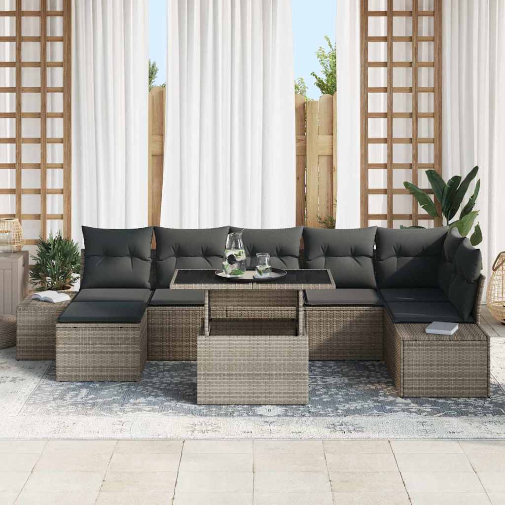 vidaXL 8-delige tuinsofa set met kussens in grijs poly rattan