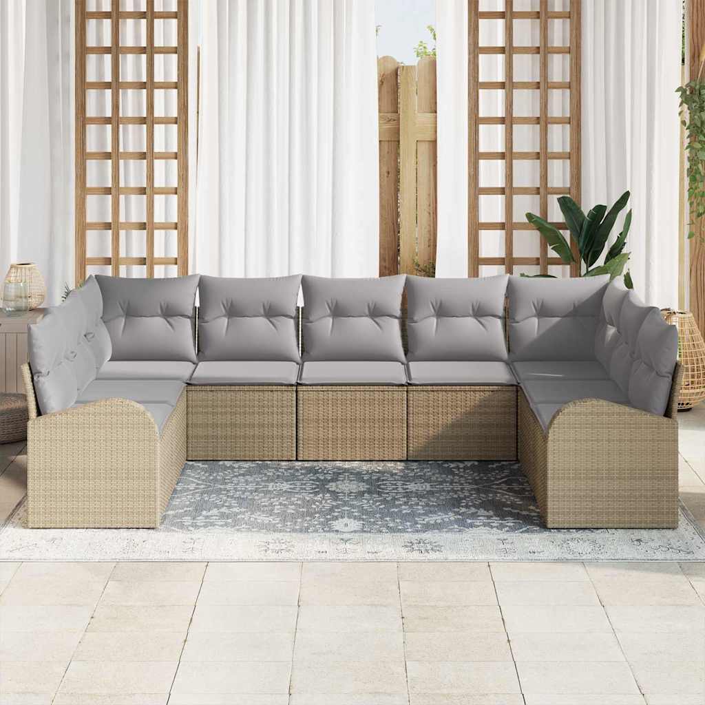 vidaXL 9-delige Tuinbankenset met kussens poly rattan beige