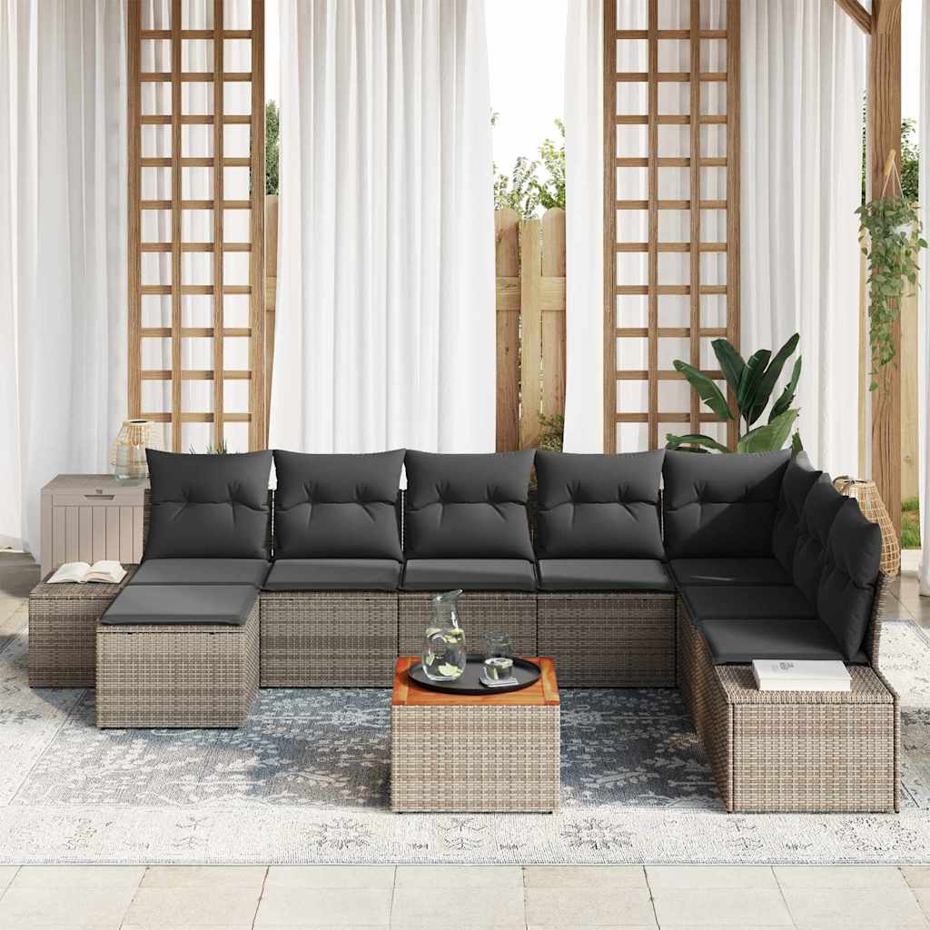 vidaXL Tuin Sofa Set 9 pcs Grijs Riet, Polyester Stof
