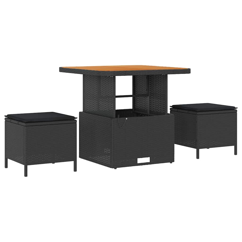 vidaXL 9-delige tuinsofa set met kussens in zwart poly rattan en acacia.