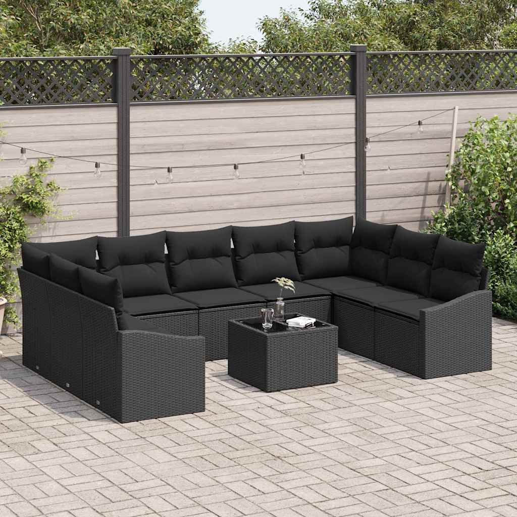 vidaXL 10-delige tuinsofa set met kussens in beige poly rattan
