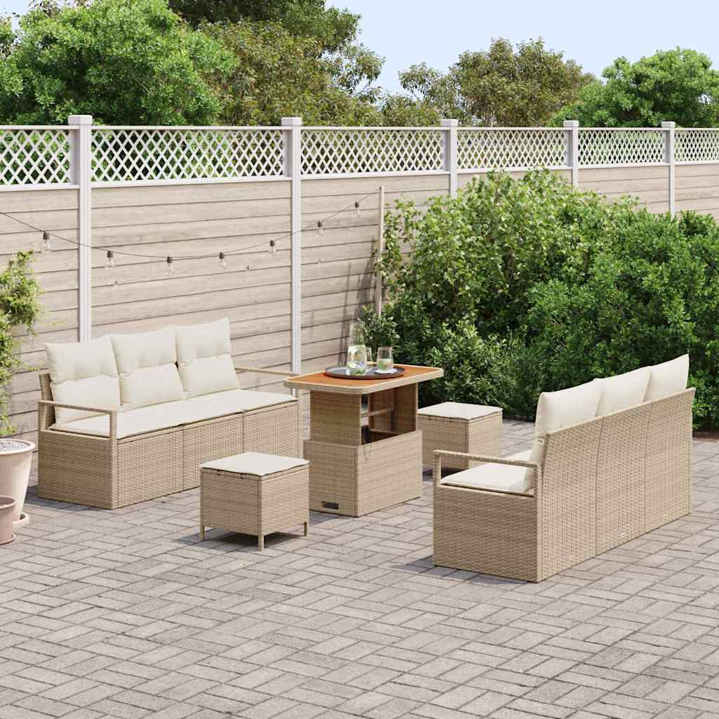 vidaXL 9-delige Tuinbankenset met kussens poly rattan acacia beige