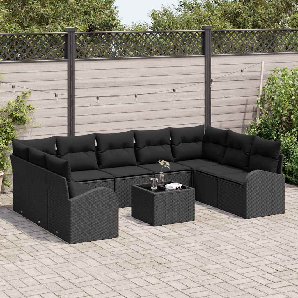 vidaXL 10-delige tuinset met kussens in beige poly rattan