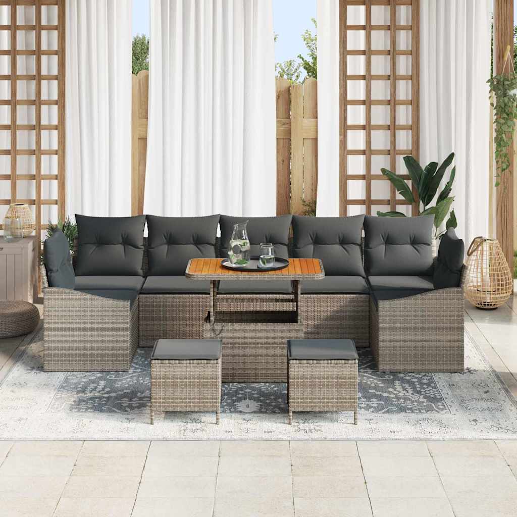 vidaXL 10-delige Tuinset met Kussens Grijs van Poly Rattan en Acacia