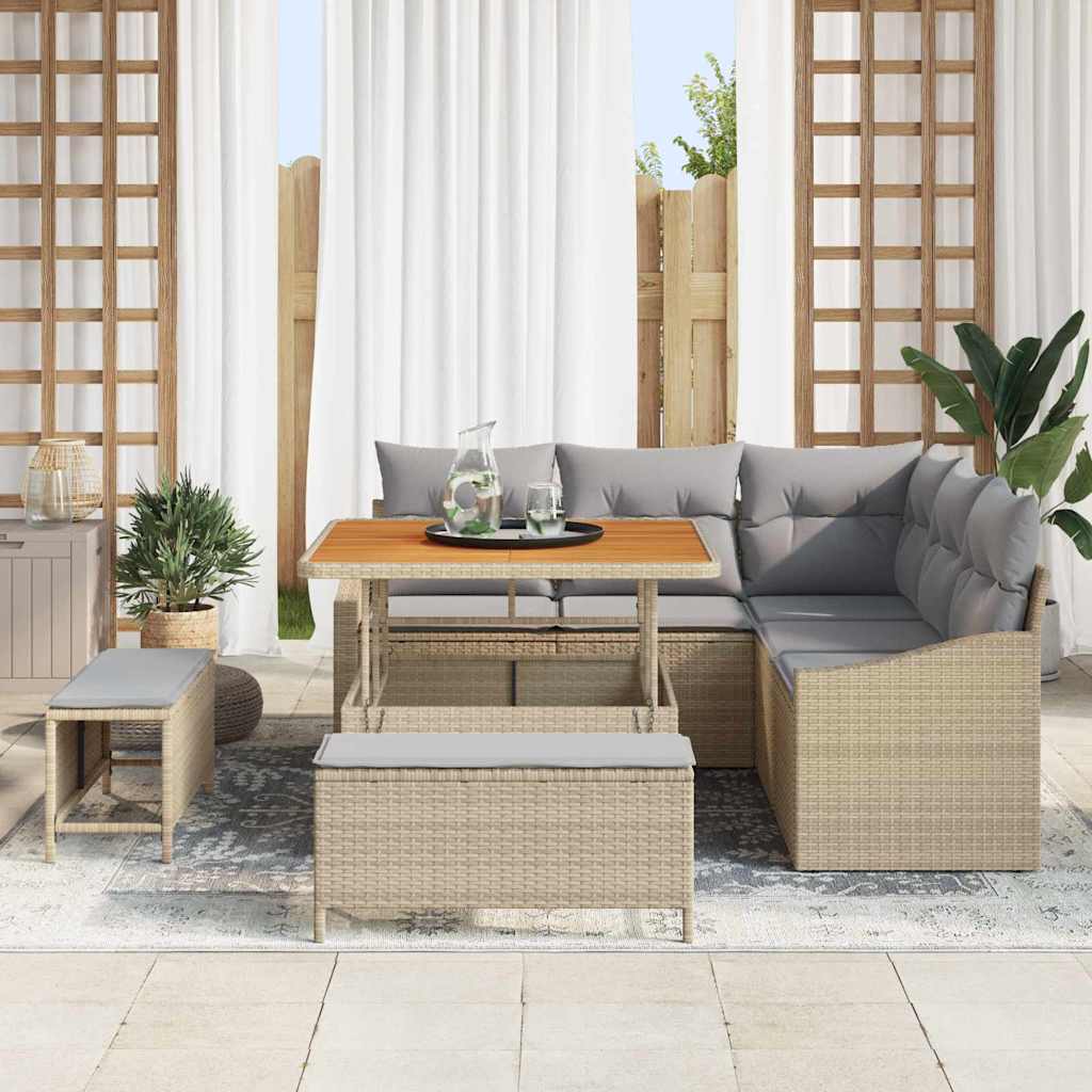 vidaXL 8-delige tuinsofa set met kussens in beige van poly rattan en acacia