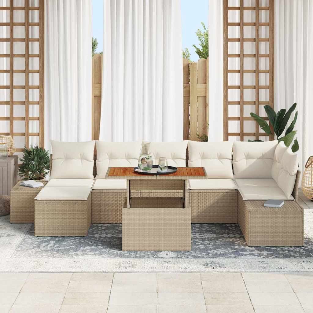 vidaXL 8-delige tuinsofa set met kussens in beige poly rattan