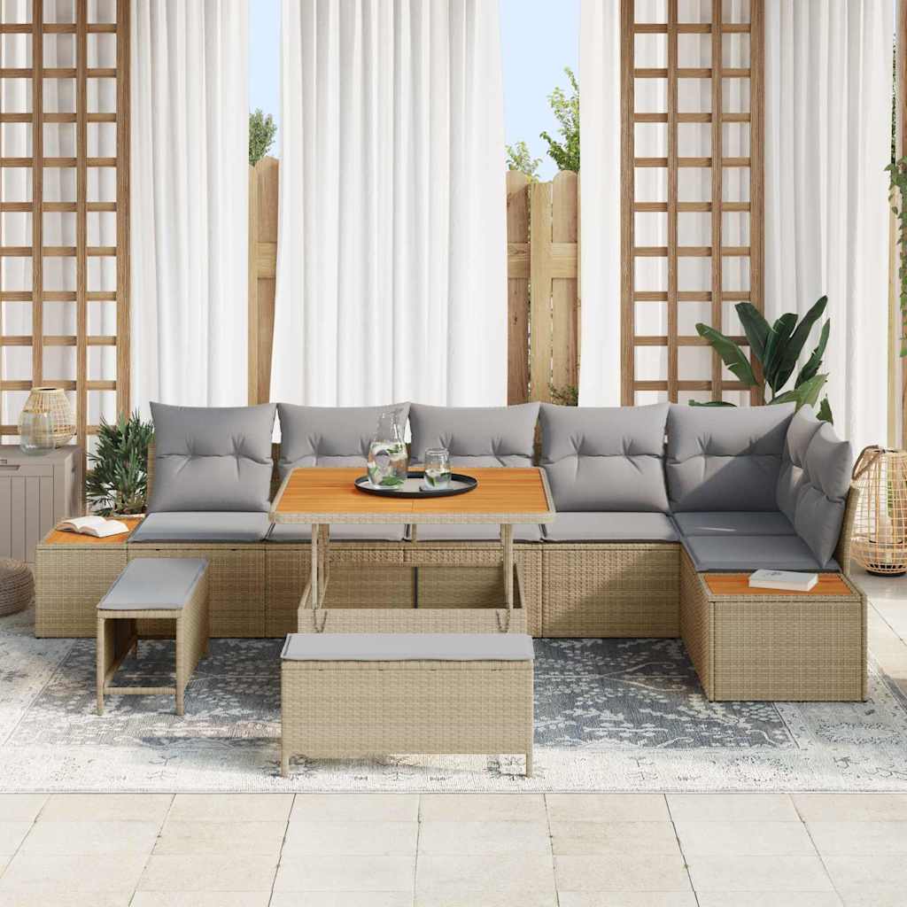 vidaXL 9-delige tuinbankset met kussens in beige