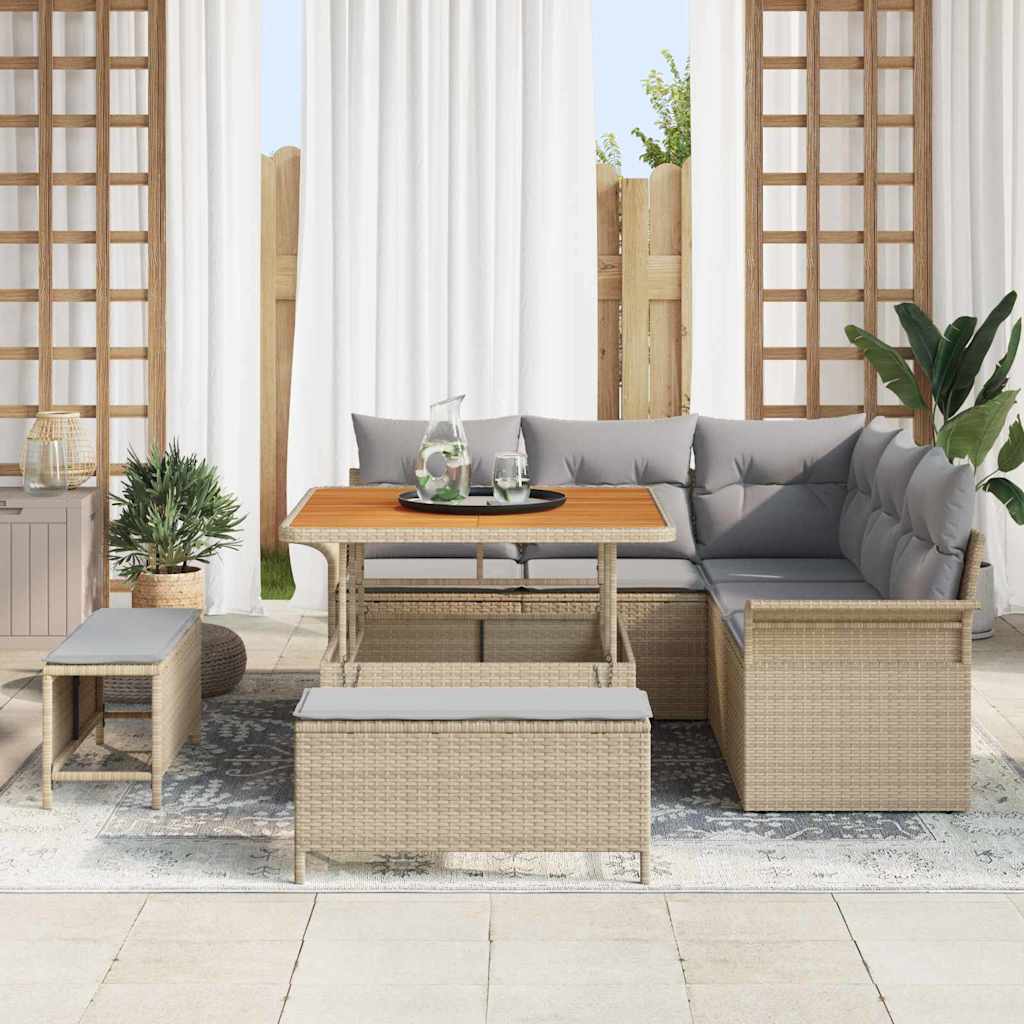 vidaXL 8-delige Tuinbank Set met Kussens in Beige Poly Rattan en Acacia.