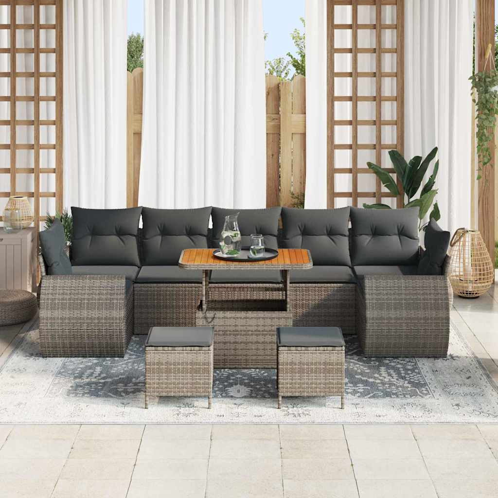 vidaXL 10-Delige Tuin Sofa Set Met Kussens Grijs Poly Riet En Acacia