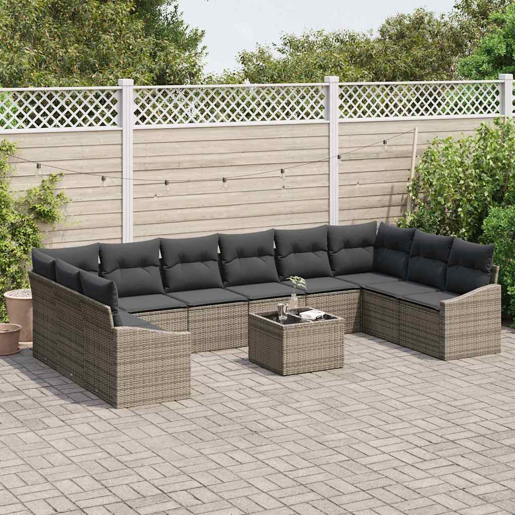 vidaXL 10-delige Tuinsofa Set met Kussens Zwart Poly Rattan