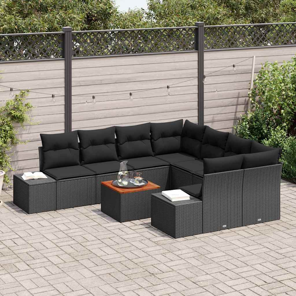 vidaXL Tuin Sofa Set 9 pcs Zwart 55 x 55 x 37 cm