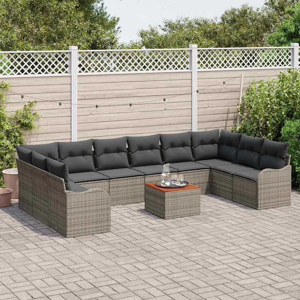 vidaXL 11-delige tuinsofa set met kussens - Grijs - Poly Rattan - Acacia