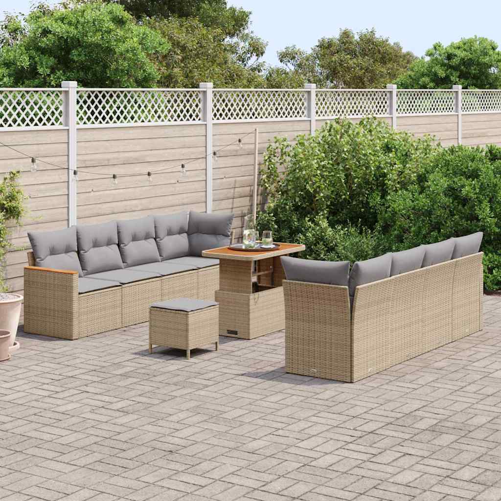 vidaXL 11-delige tuinbankset met kussens in beige van poly rattan