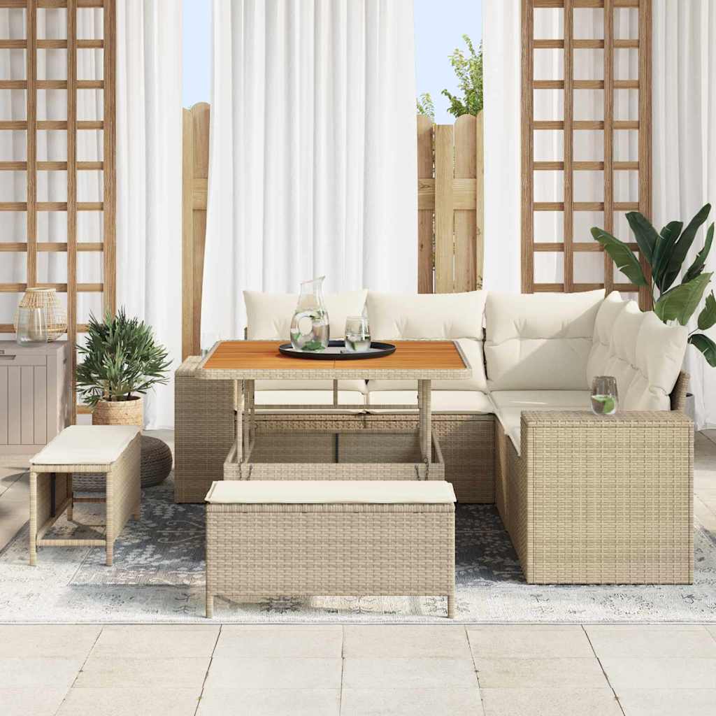 vidaXL 8-delige tuinsofa set met kussens in beige poly rattan en acacia