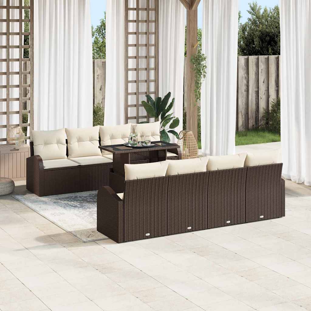 vidaXL 9-delige tuinsofa set met kussens in bruin poly rattan
