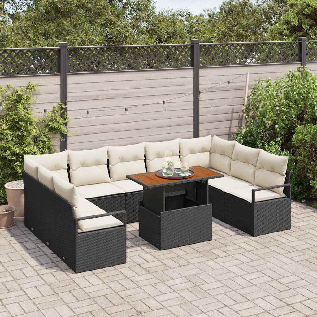 vidaXL 10-delige tuinsofa set met kussens in zwart poly rattan