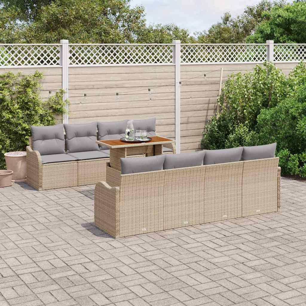 vidaXL 9-delige tuinsalonset met kussens in beige van poly rattan