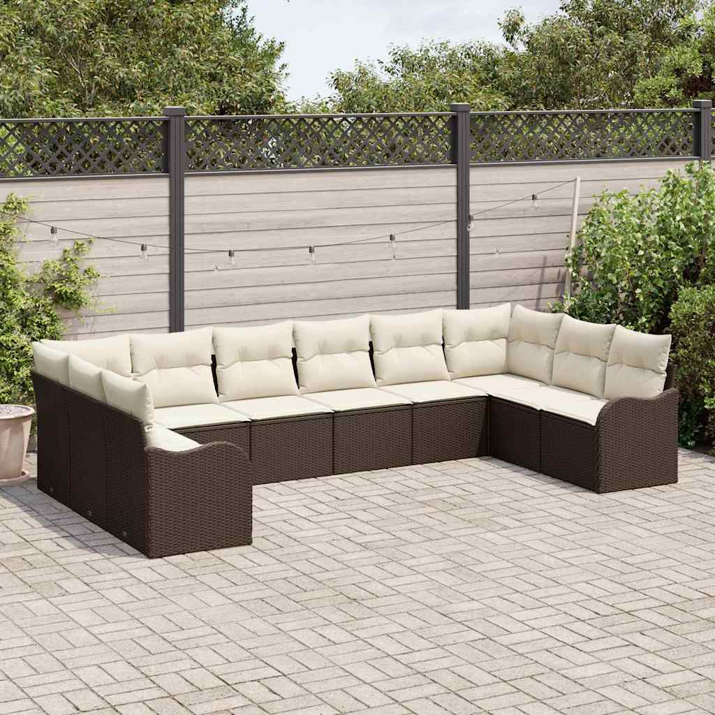 vidaXL 10-delige Tuin Sofaset met Kussens Bruin Poly Rattan