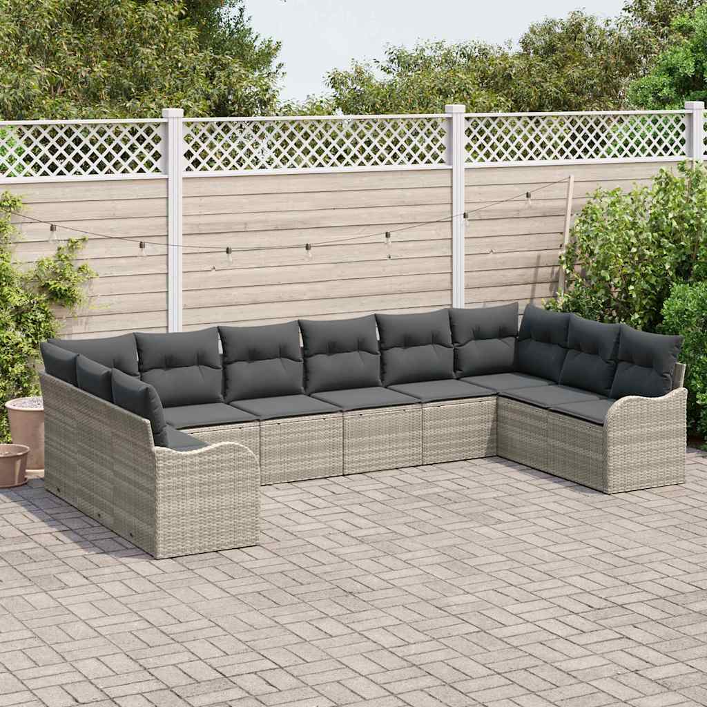 vidaXL 10-delige Tuin Sofa Set met Kussens Lichtgrijs Poly Riet