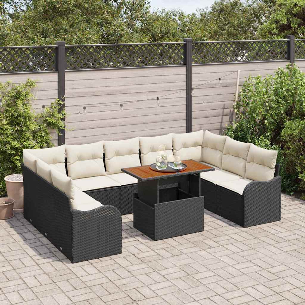 vidaXL 10-delige tuinsofa set met kussens in zwart van poly rattan