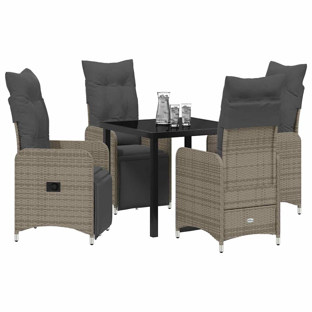 vidaXL 5-delige Tuinset met Kussens Grijs Poly Rattan