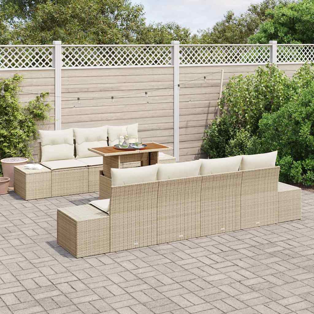 vidaXL 8 Delige Tuin Sofa Set met Kussens Beige Poly Rattan