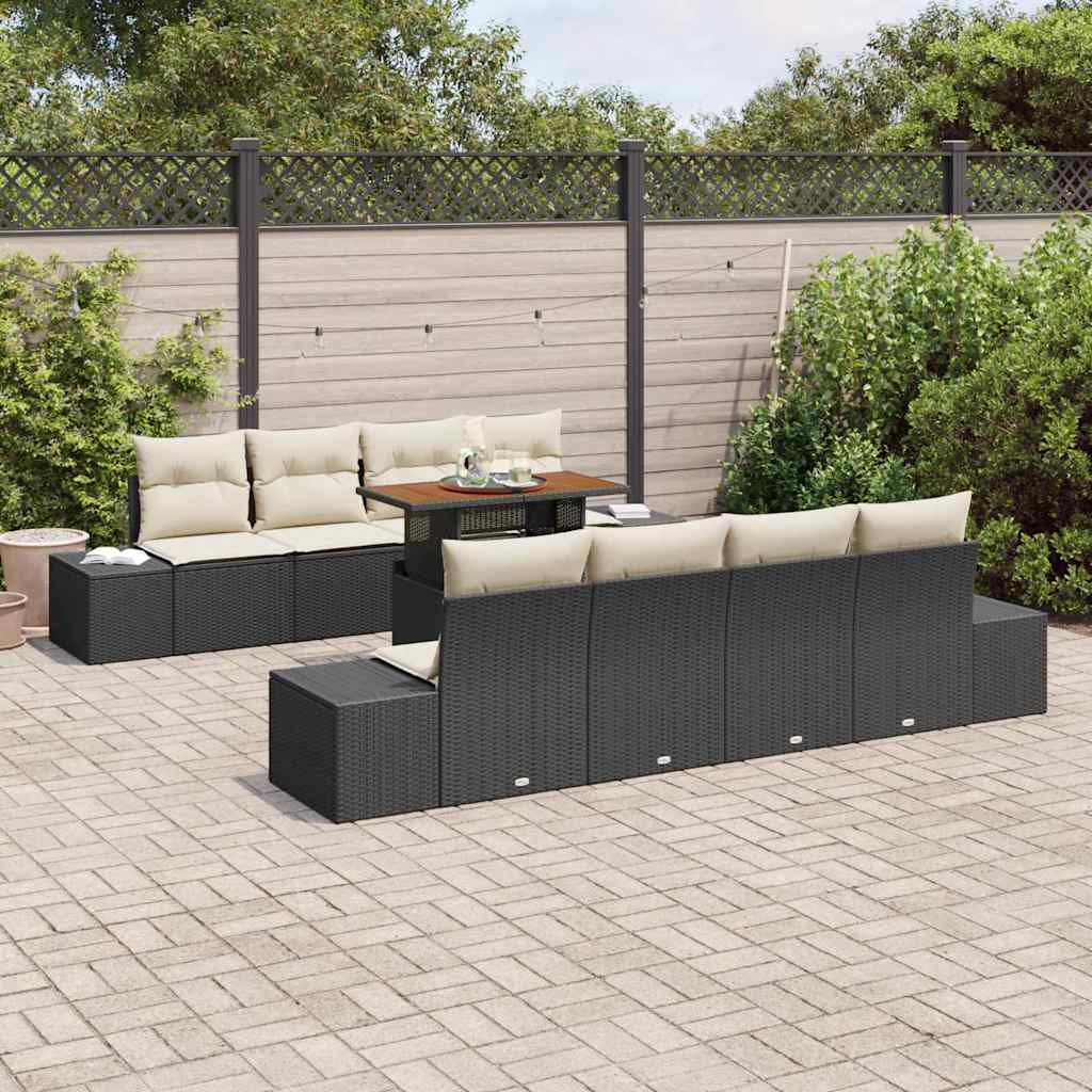 vidaXL 7-delige tuinset met kussens in zwarte poly rattan