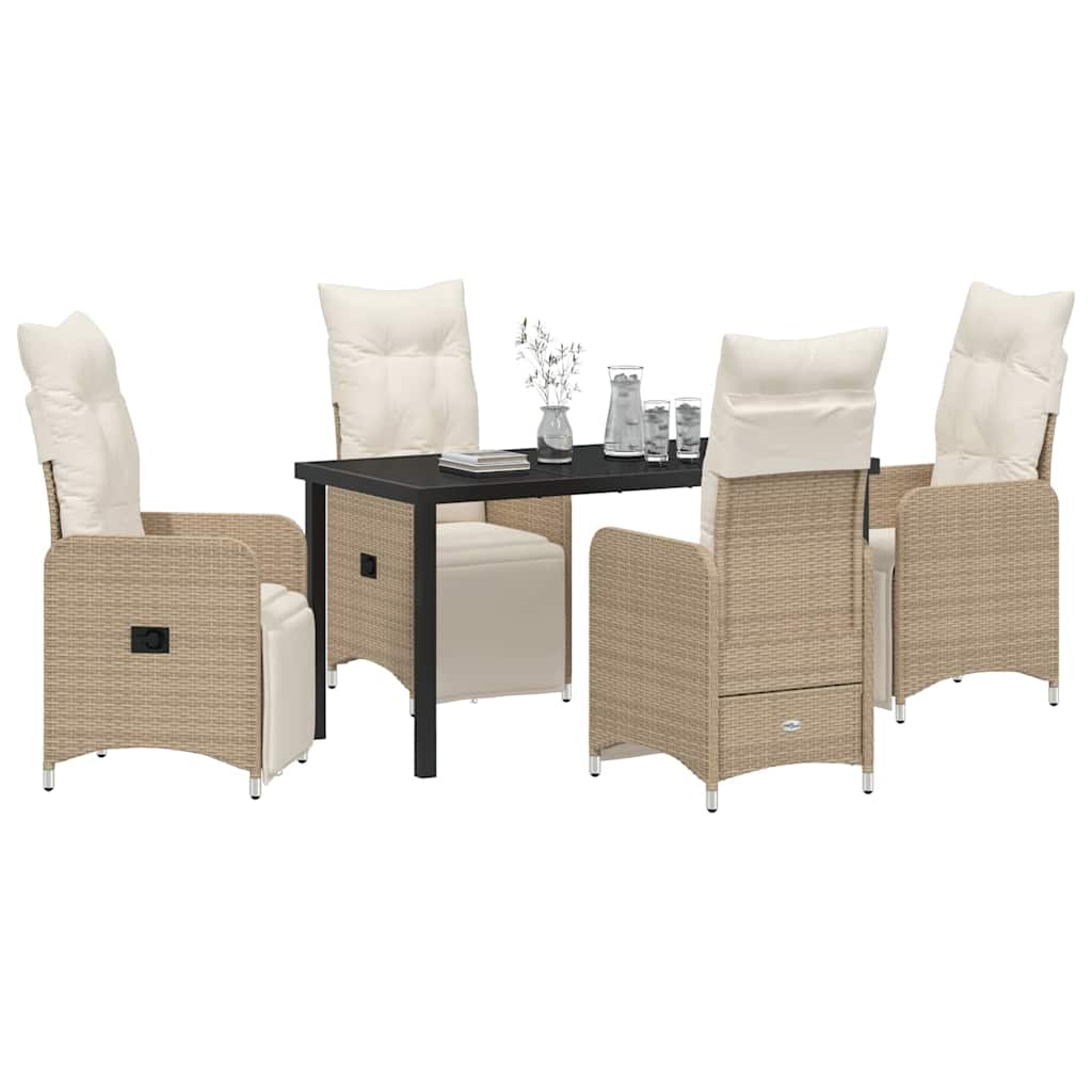 vidaXL 5-delige tuin eetset met kussens in beige poly rattan