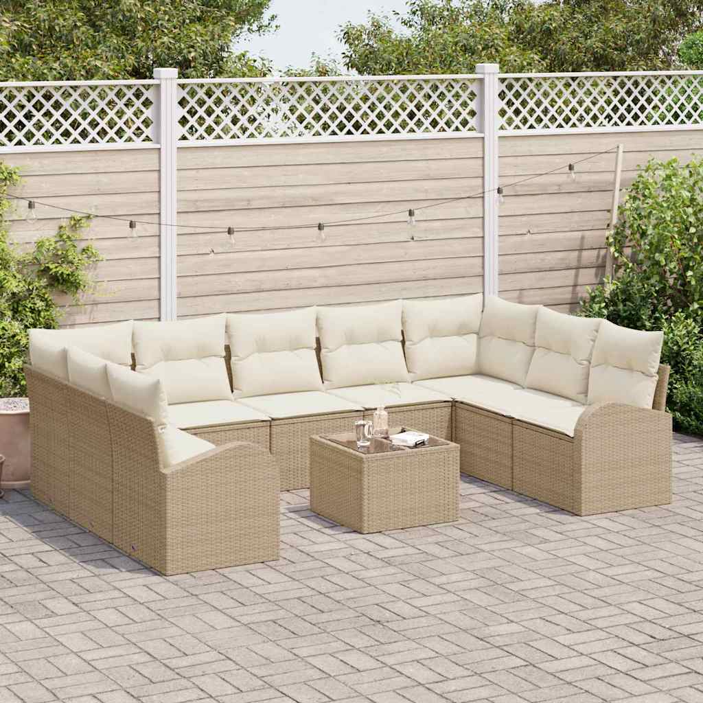 vidaXL 10-delige Tuinbankenset met kussens poly rattan bruin