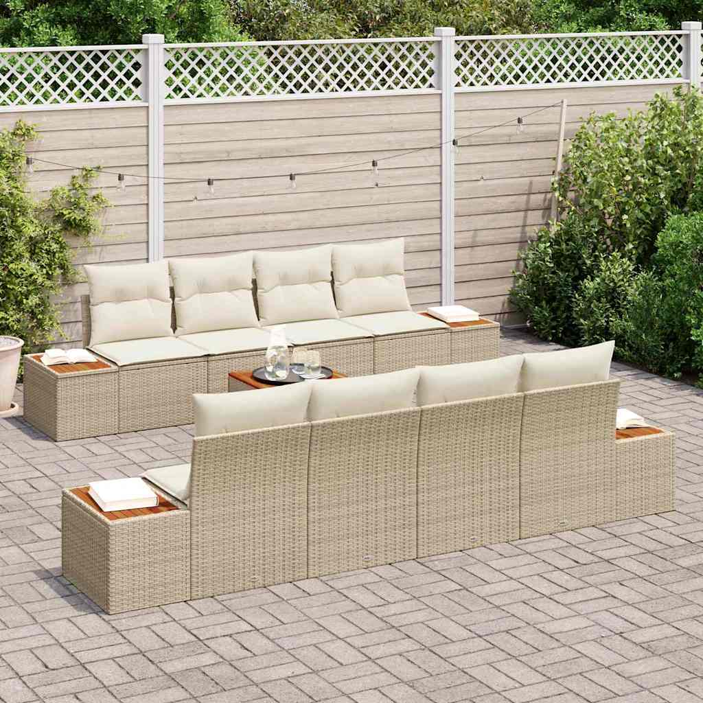 vidaXL 9-delige Tuinbankenset met kussens poly rattan acacia beige