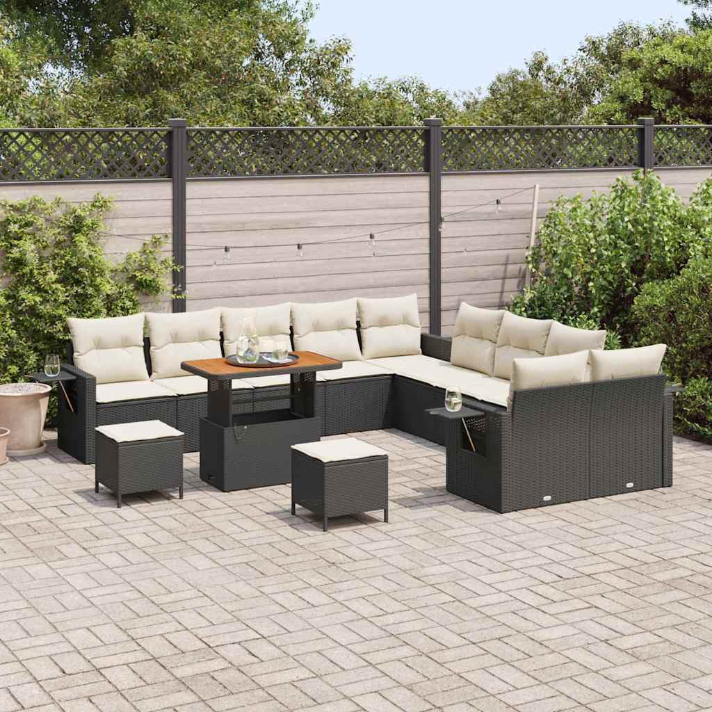 vidaXL 13-delige tuinzitgroep met zwarte kussens van poly rattan en acacia