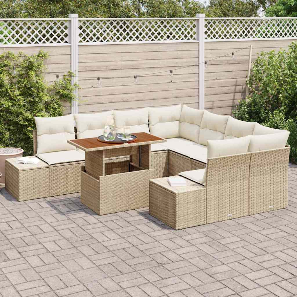 vidaXL 9-delige tuinset met beige kussens van poly rattan