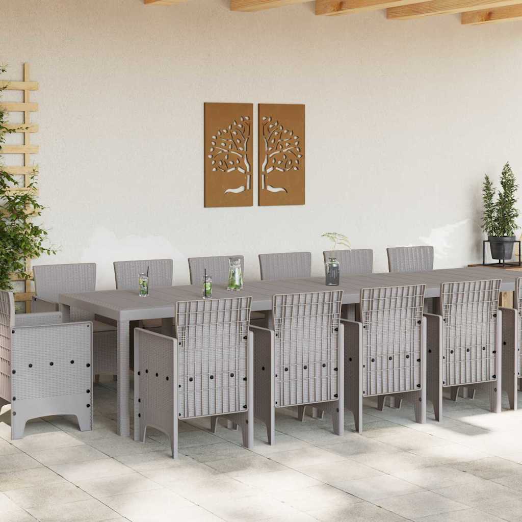 vidaXL Tuin Eetset 15 pcs Lichtgrijs Large Poly Rattan, Staal