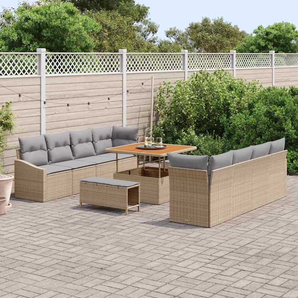 vidaXL 11-delige Tuin Sofa Set met Kussens - Beige Poly Rattan en Acacia