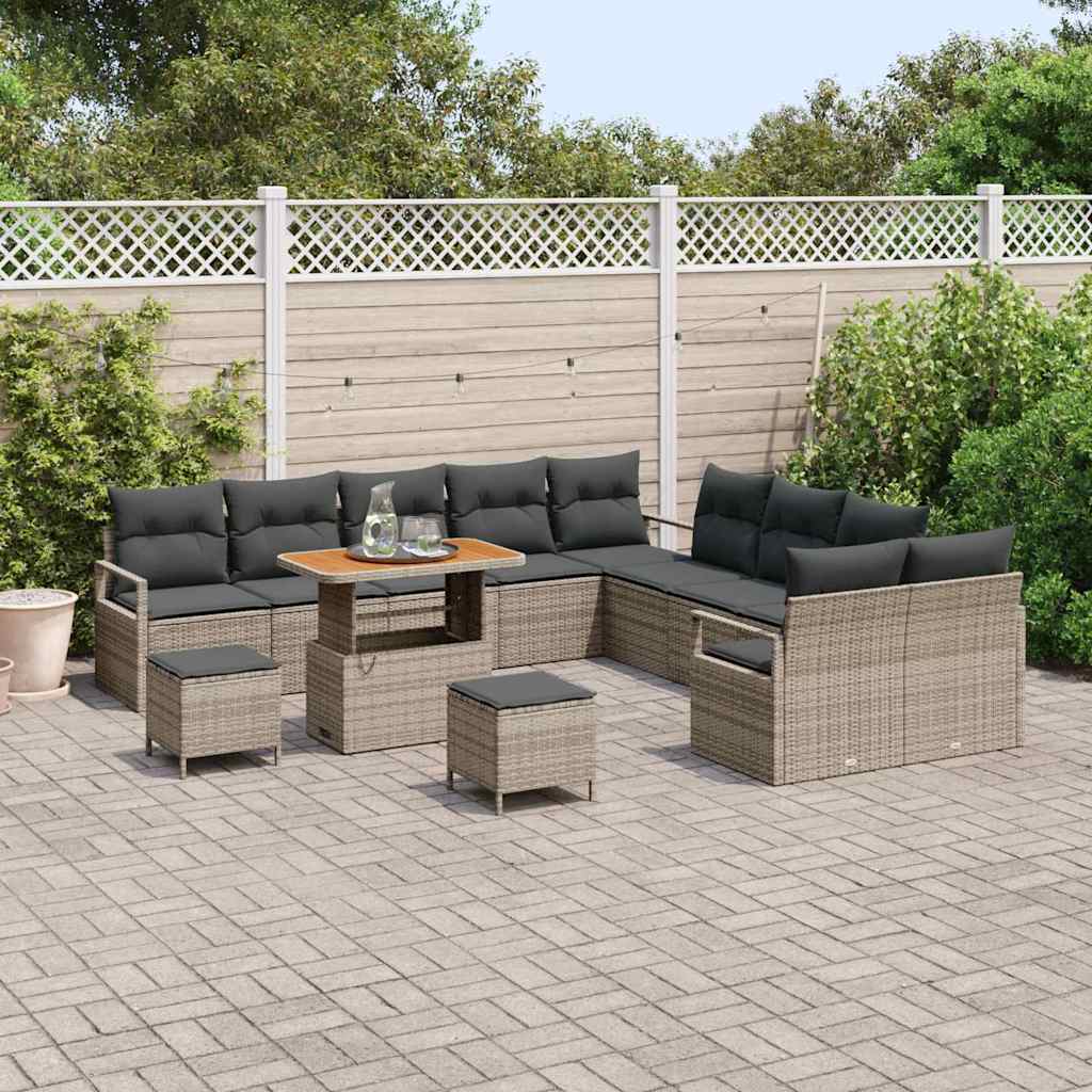 vidaXL 13-Delige Tuin Sofa Set Met Kussens In Grijs Poly Riet En Acacia