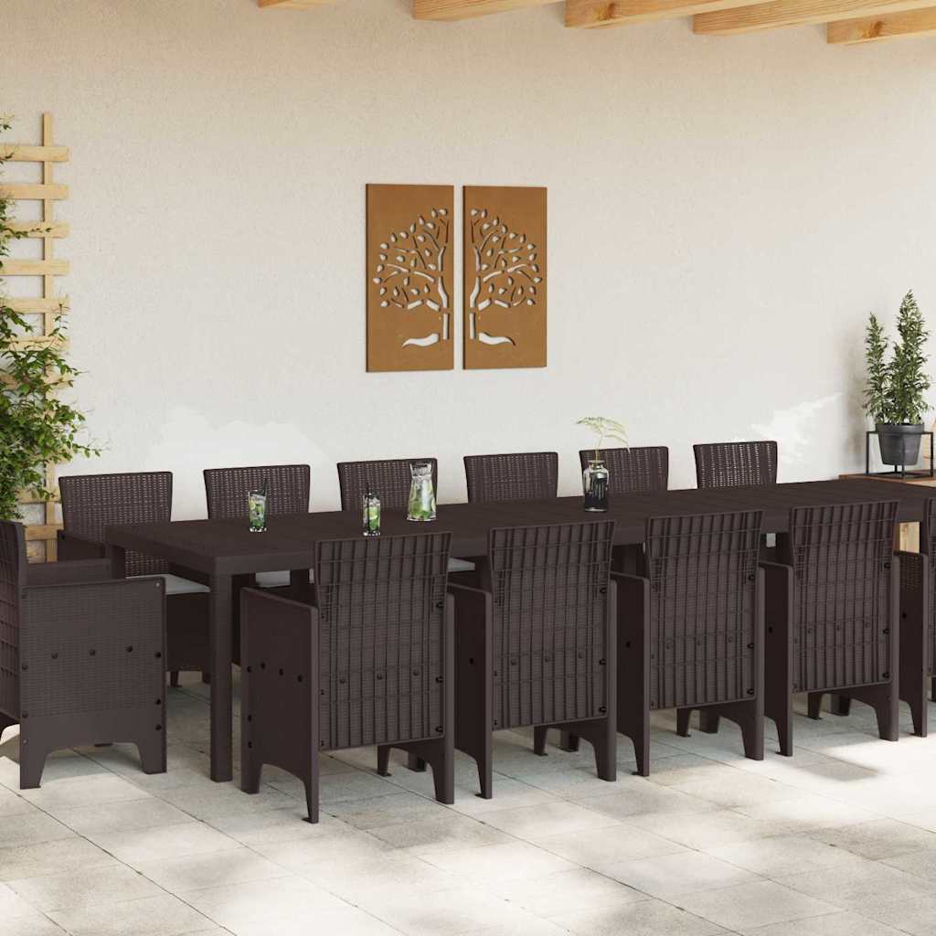 vidaXL Tuin Eetset 15 pcs Bruin Large Rattan & Metaal & Stof