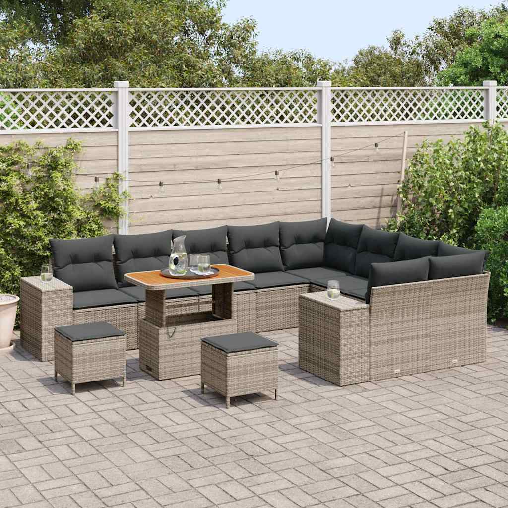 vidaXL 12-delige tuinset met kussens grijs poly rattan acacia