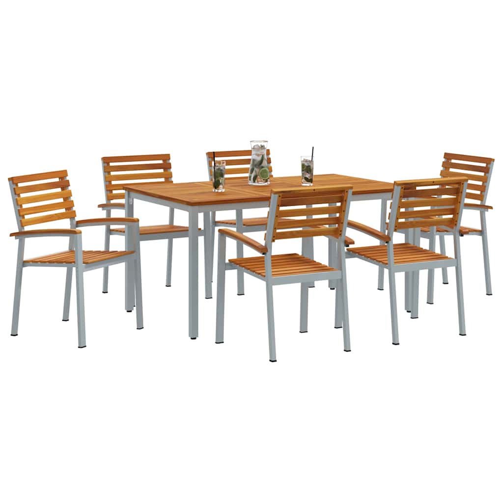 vidaXL 7-delige tuinset met een eettafel van massief acaciahout en metalen onderdelen